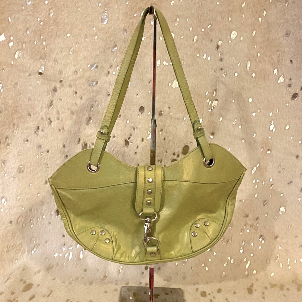 Maurizio Lime Metallic Genuine Leather Tote